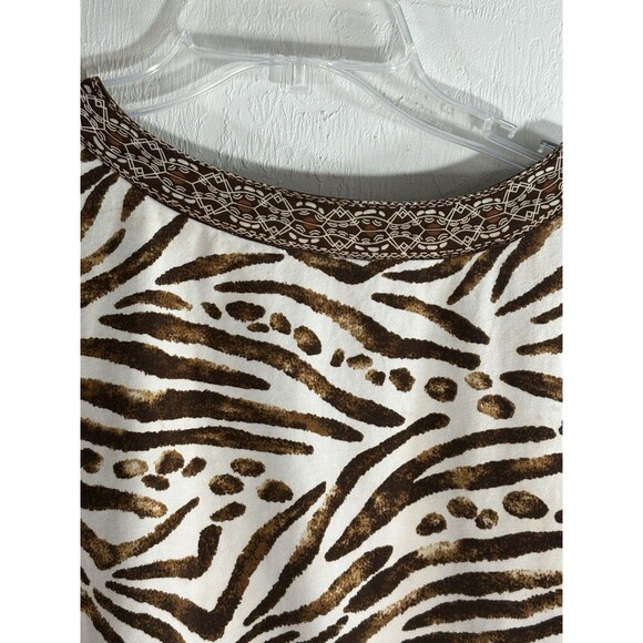Alfred Dunner Vintage Animal Print Cream Brown Split Neck Woman’s Large Blouse - Picture 10 of 10